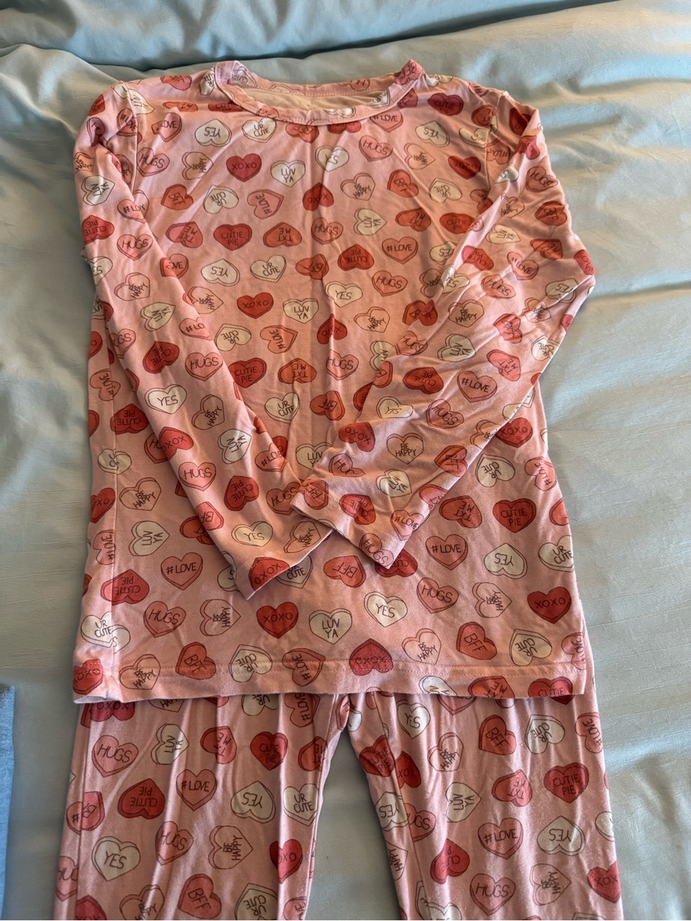 Girls' Pink Heart-Print Long Sleeve Pajama Set